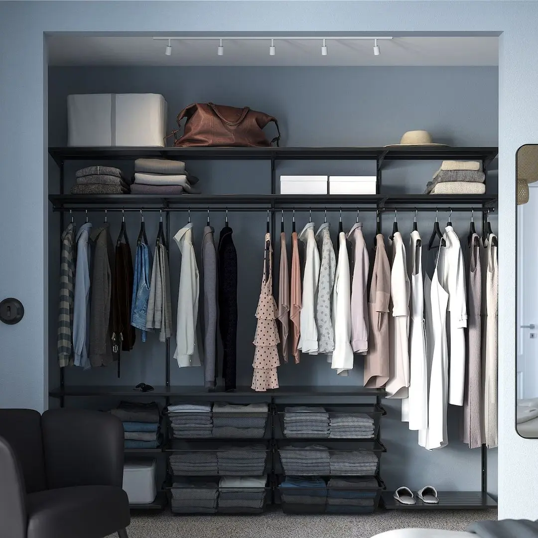 Sistem depozitare Ikea Boaxel rafturi/bare/cosuri 250x40x201 (Antracit)