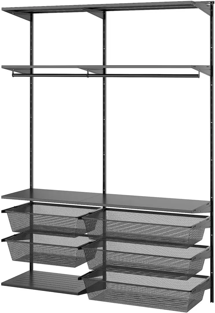 Система хранения Ikea Boaxel полки/штнги/корзины 145x40x201 (Антрацит)