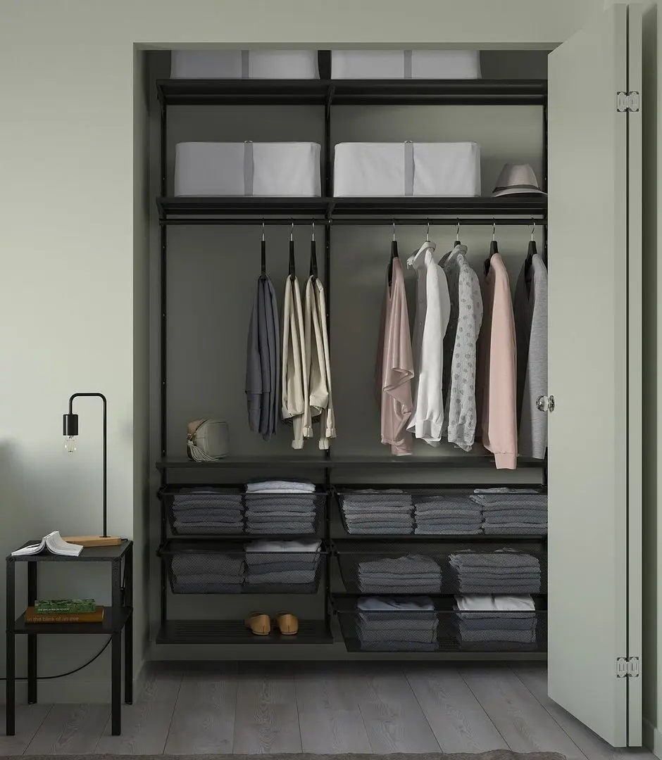 Система хранения Ikea Boaxel полки/штнги/корзины 145x40x201 (Антрацит)