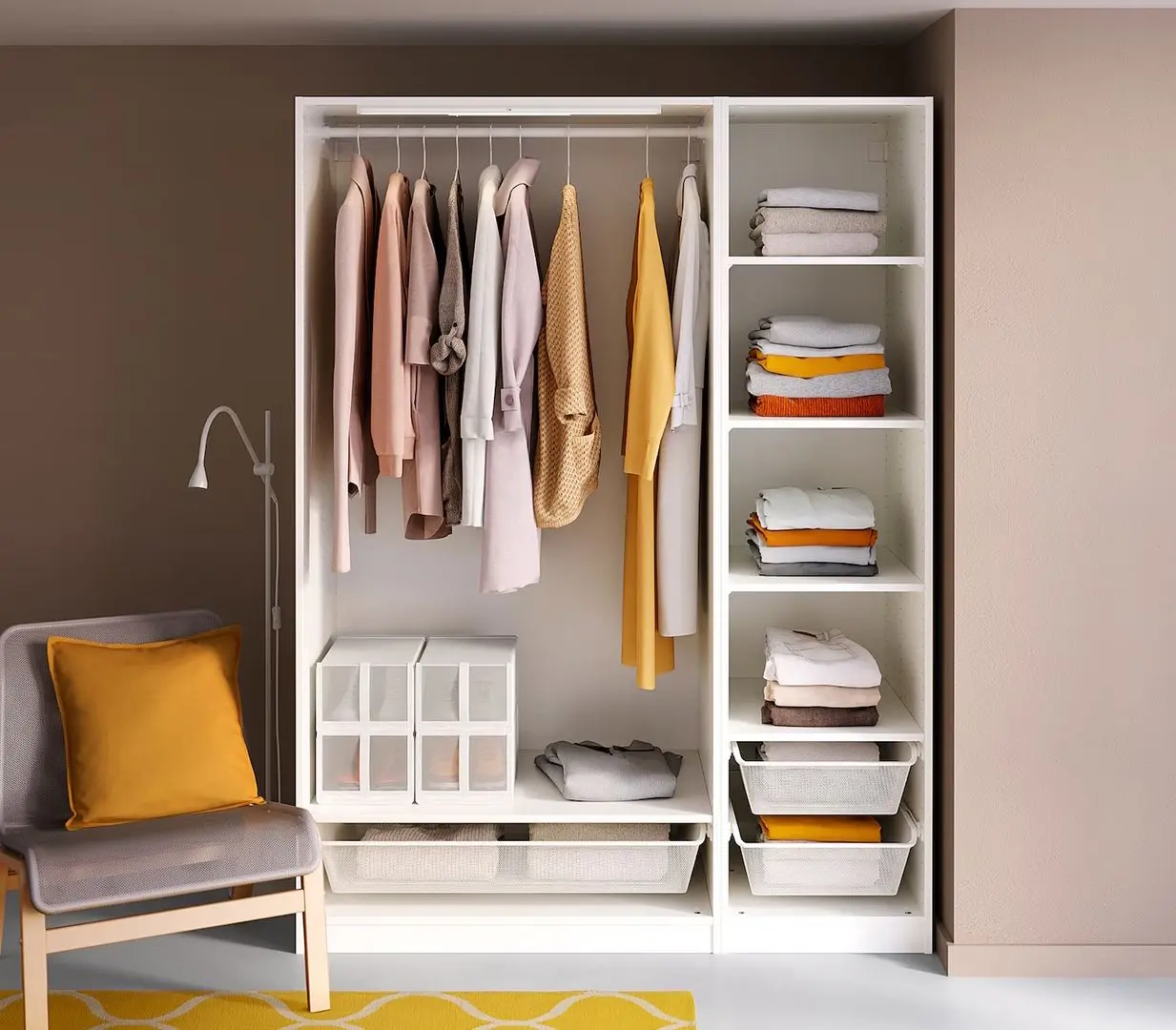 Sistem depozitare Ikea Pax rafturi/bara/cosuri 150x58x201 (Alb)