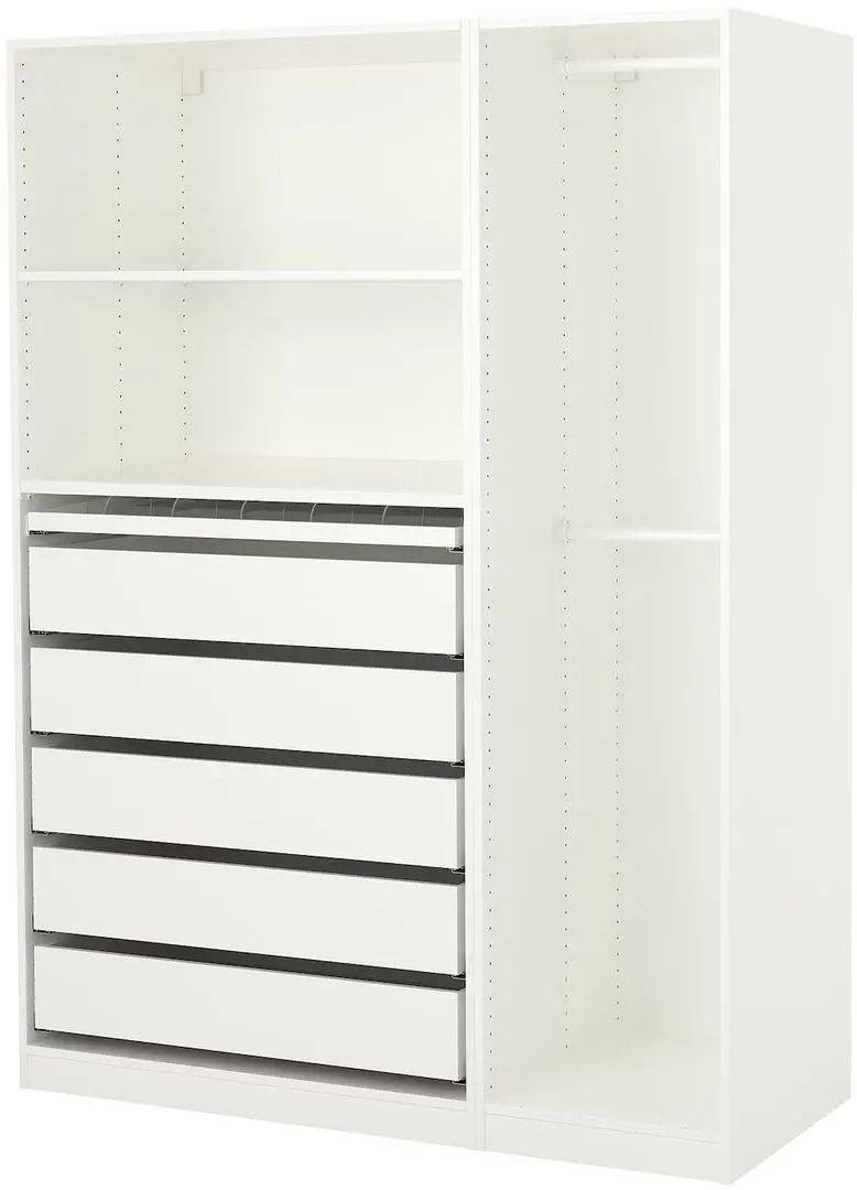Sistem depozitare Ikea Pax rafturi/bare/sertare 150x58x201 (Alb)