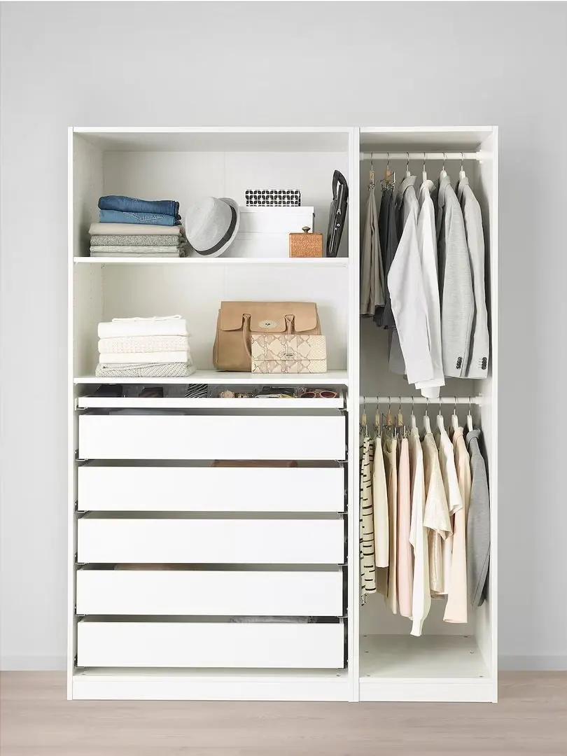 Sistem depozitare Ikea Pax rafturi/bare/sertare 150x58x201 (Alb)