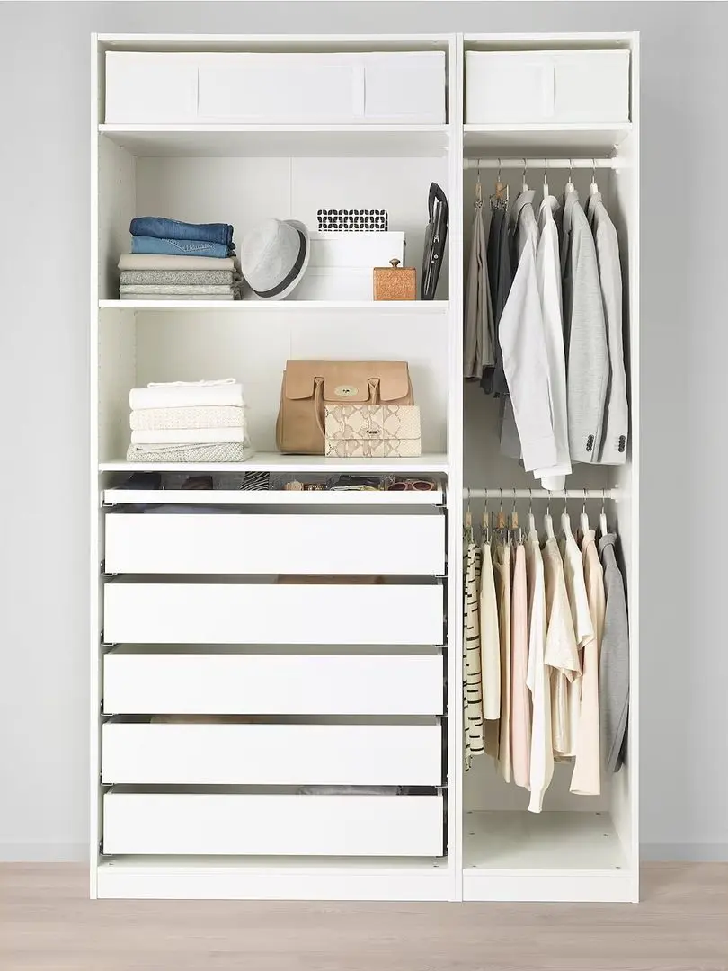 Sistem depozitare Ikea Pax rafturi/bare/sertare 150x58x236 (Alb)