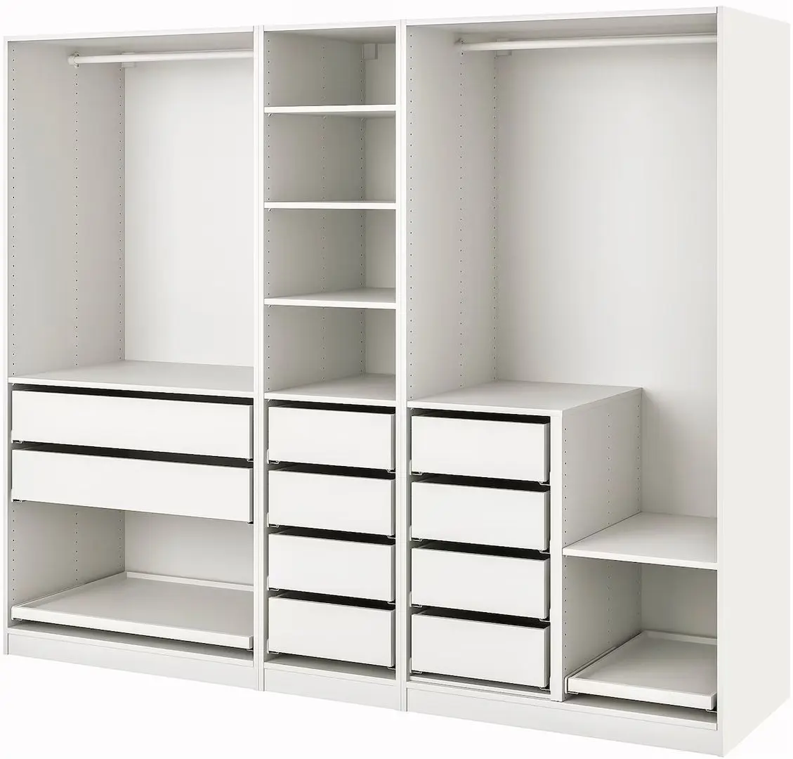 Sistem depozitare Ikea Pax rafturi/bare/sertare 250x58x201 (Alb)