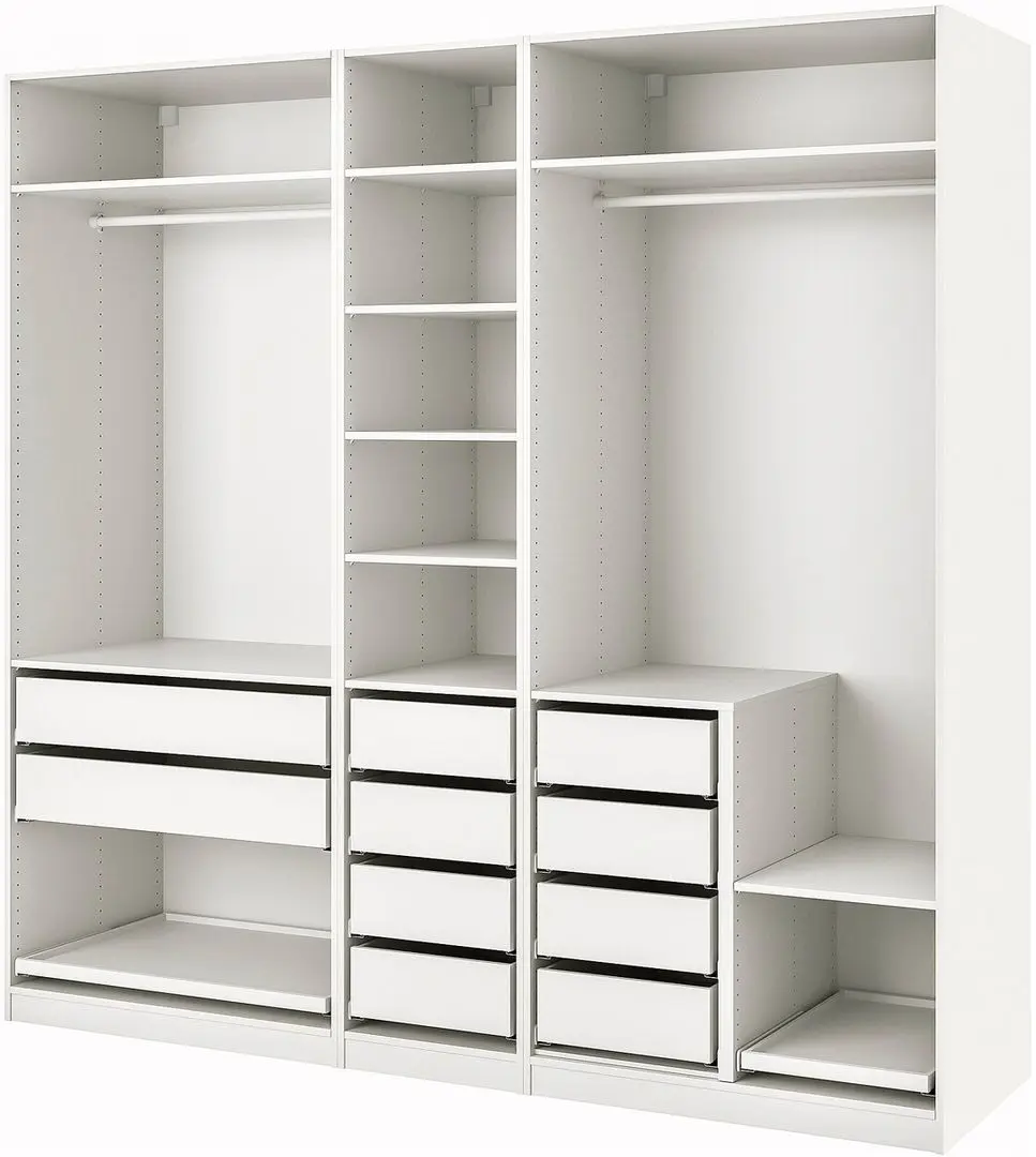 Sistem depozitare Ikea Pax rafturi/bare/sertare 250x58x236 (Alb)