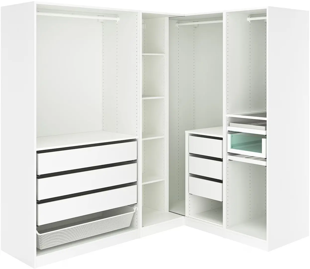 Sistem depozitare Ikea Pax rafturi/bare/sertare/cos 210/160x201 (Alb)