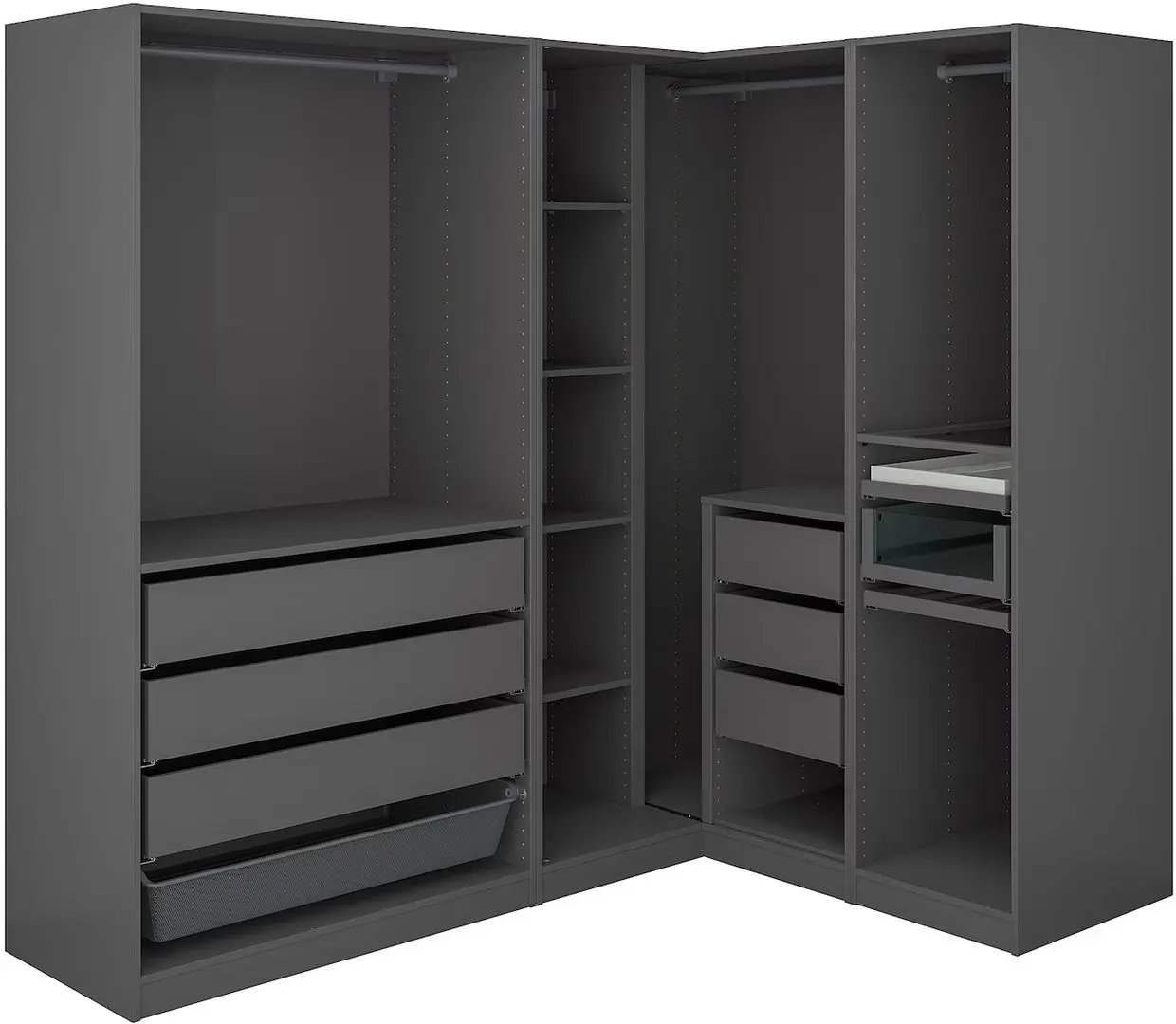 Sistem depozitare Ikea Pax rafturi/bare/sertare/cos 210/160x201 (Gri inchis)