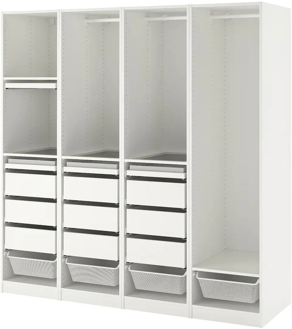 Sistem depozitare Ikea Pax rafturi/bare/sertare/cosuri 200x58x201 (Alb)