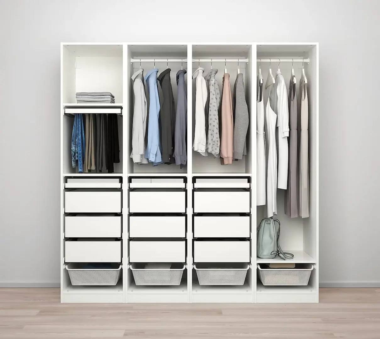 Sistem depozitare Ikea Pax rafturi/bare/sertare/cosuri 200x58x201 (Alb)