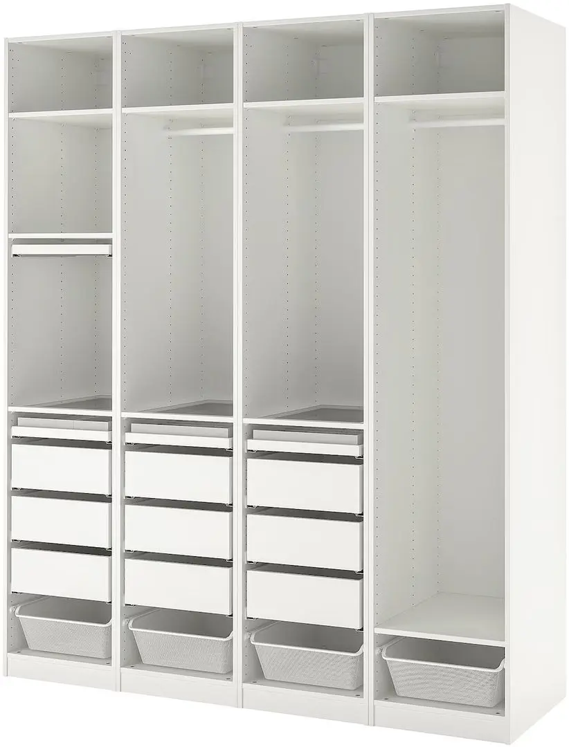 Sistem depozitare Ikea Pax rafturi/bare/sertare/cosuri 200x58x236 (Alb)