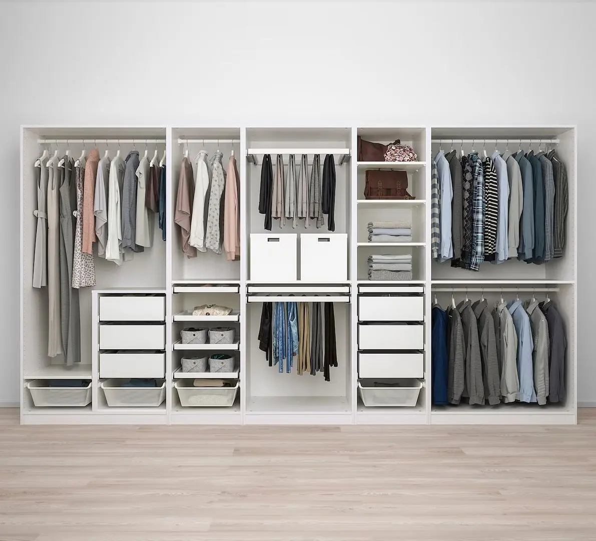 Sistem depozitare Ikea Pax rafturi/bare/sertare/cosuri 375x58x201 (Alb)