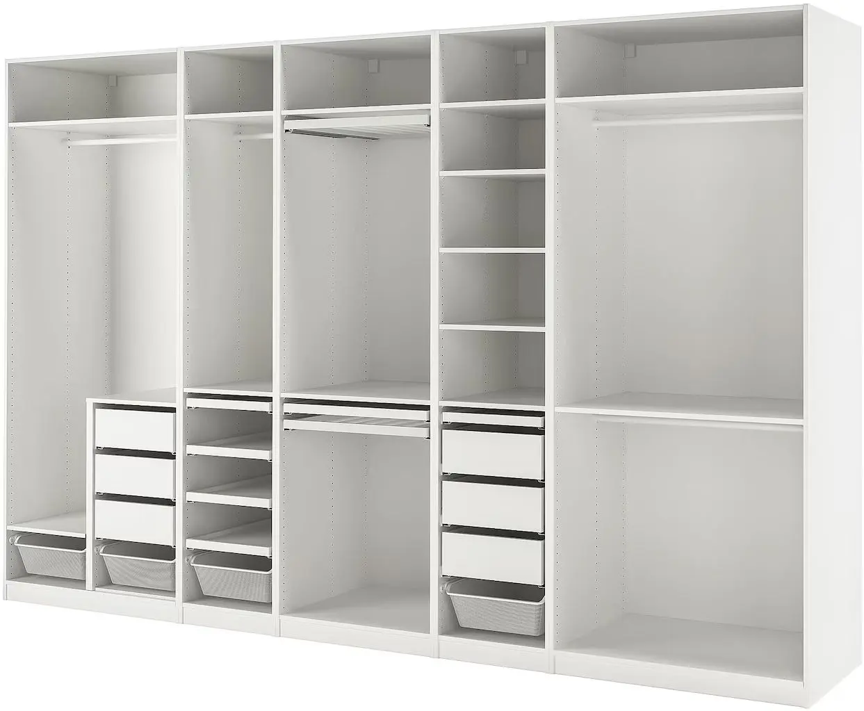 Sistem depozitare Ikea Pax rafturi/bare/sertare/cosuri 375x58x236 (Alb)