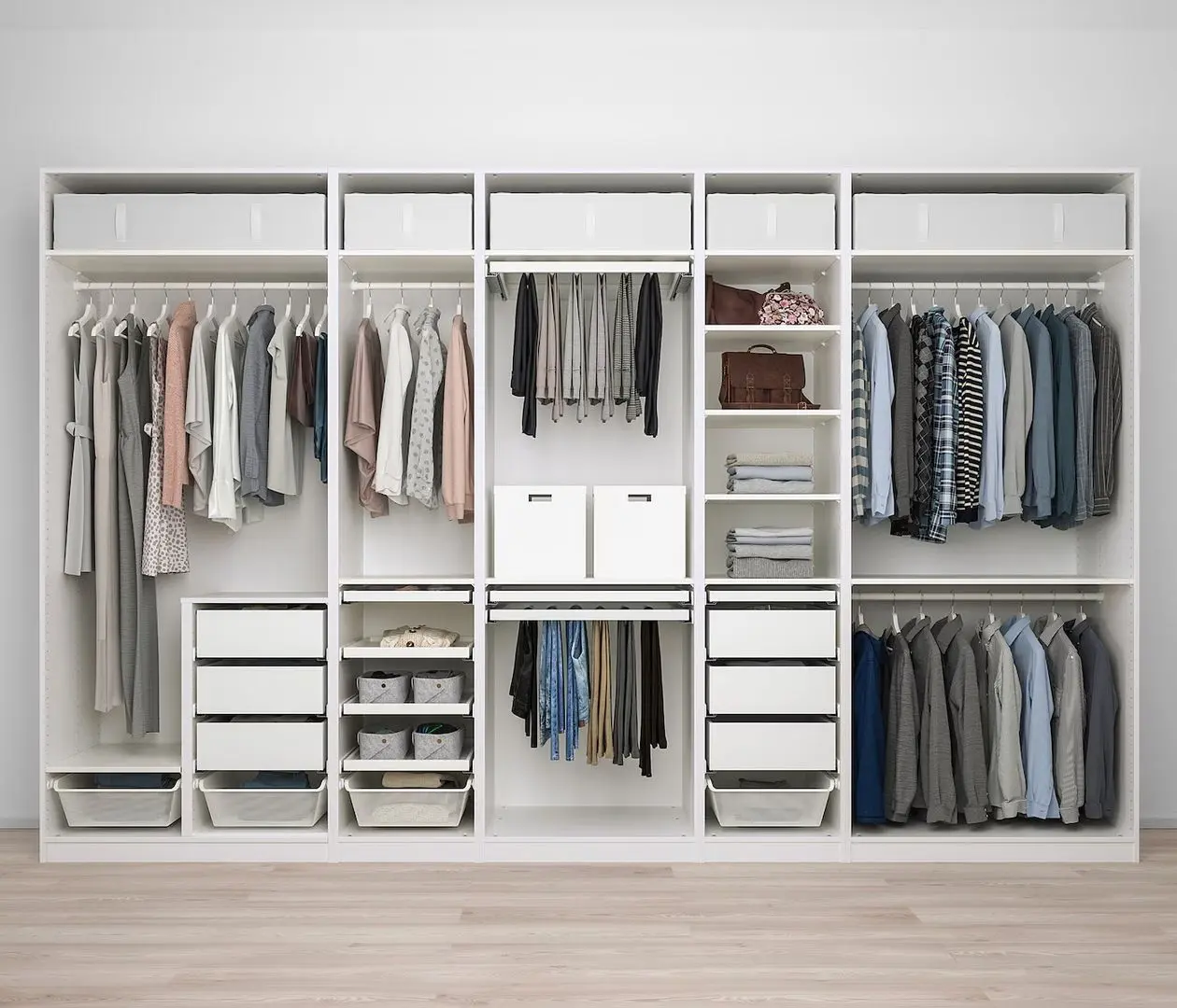 Sistem depozitare Ikea Pax rafturi/bare/sertare/cosuri 375x58x236 (Alb)