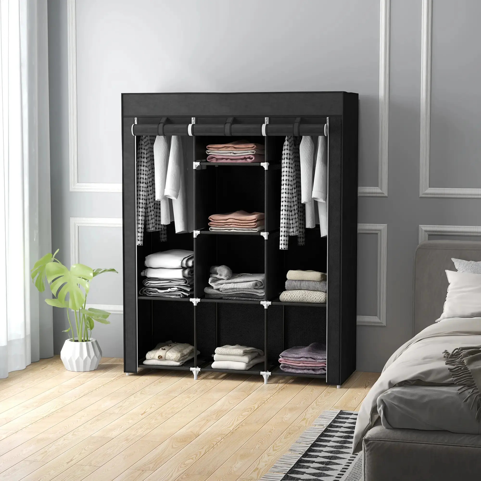 Тканевый шкаф для одежды Homcom 850-211V00BK (Black) - 7