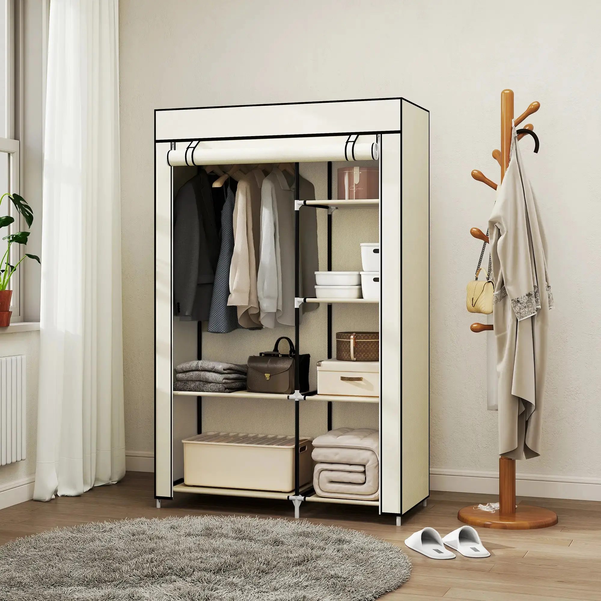Тканевый шкаф для одежды Homcom 850-213V00CW (Cream White) - 6