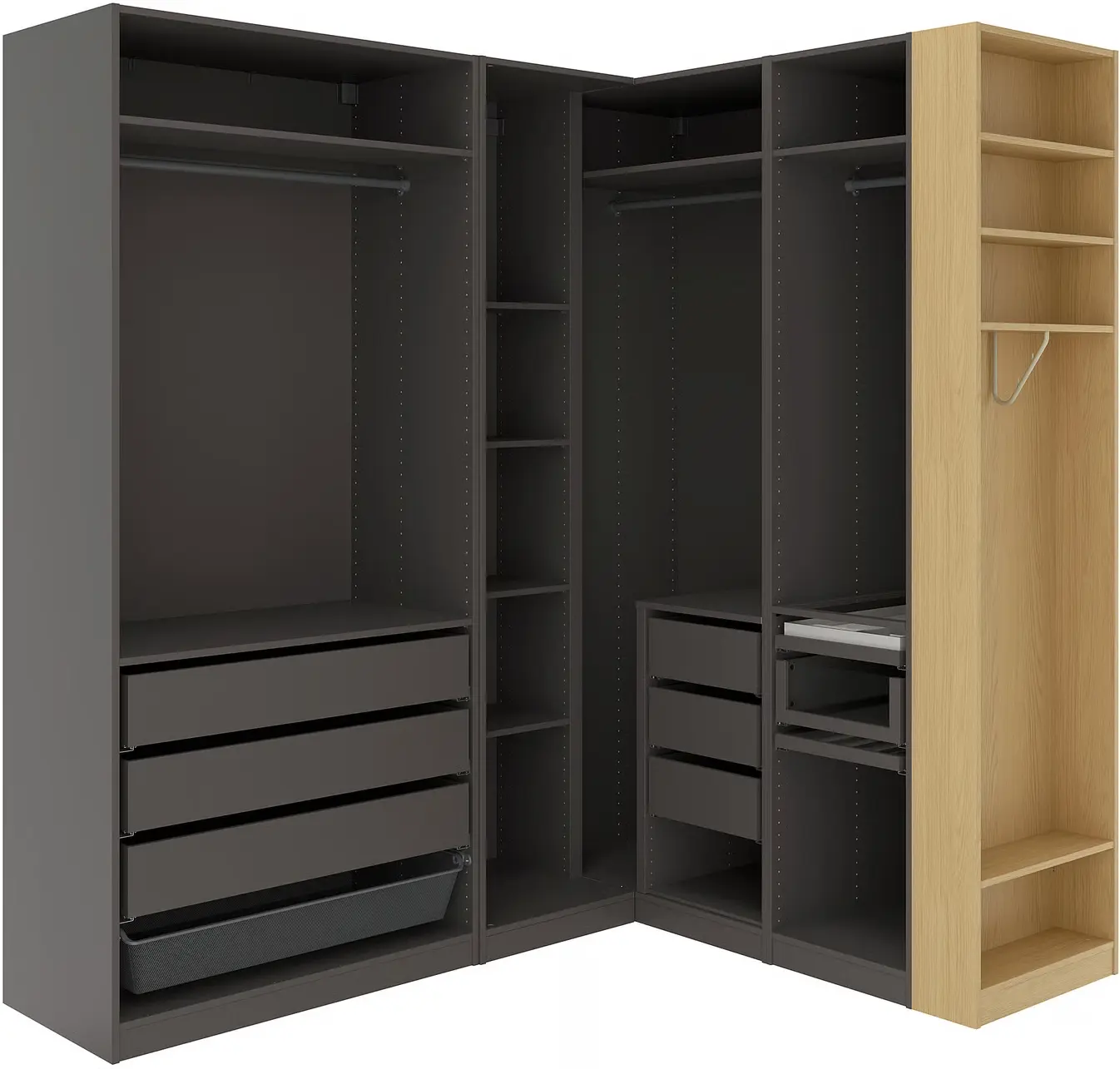 Система хранения Ikea Pax полки/штанги/ящики/корзина/стеллаж 210/180x236 (Тёмно-серый/Имитация Дуба) - 2