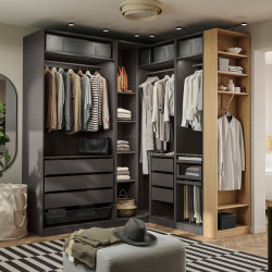 Система хранения Ikea Pax полки/штанги/ящики/корзина/стеллаж 210/180x236 (Тёмно-серый/Имитация Дуба)
