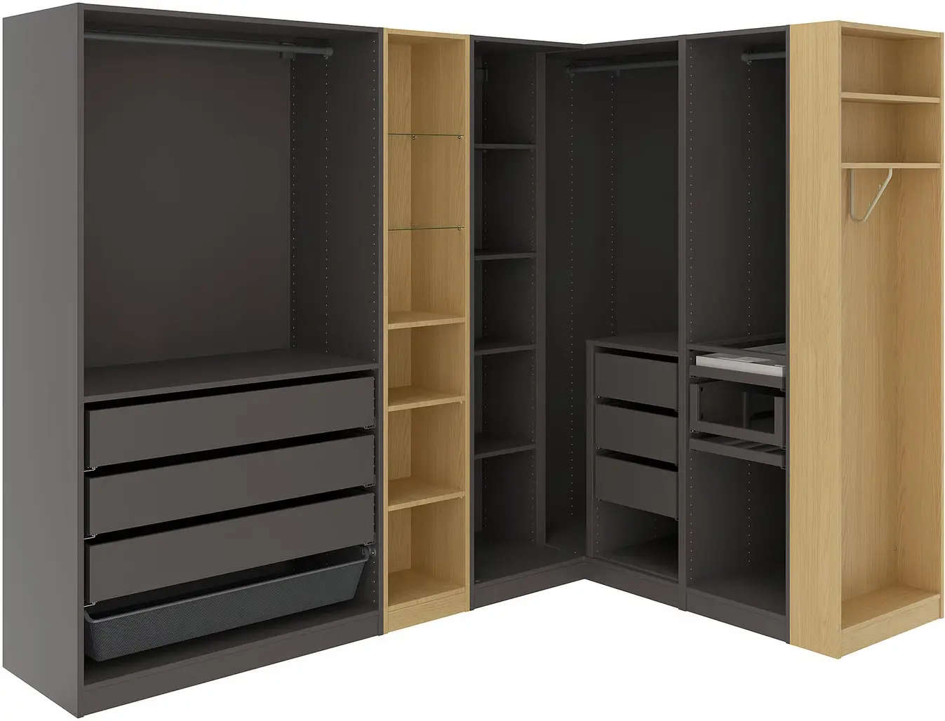 Система хранения Ikea Pax полки/штанги/ящики/корзина/стеллажи 245/180x201 (Тёмно-серый/Имитация Дуба) - 2