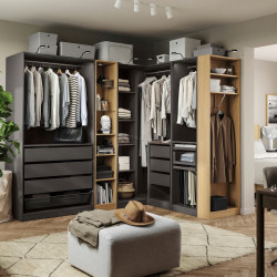 Система хранения Ikea Pax полки/штанги/ящики/корзина/стеллажи 245/180x201 (Тёмно-серый/Имитация Дуба)