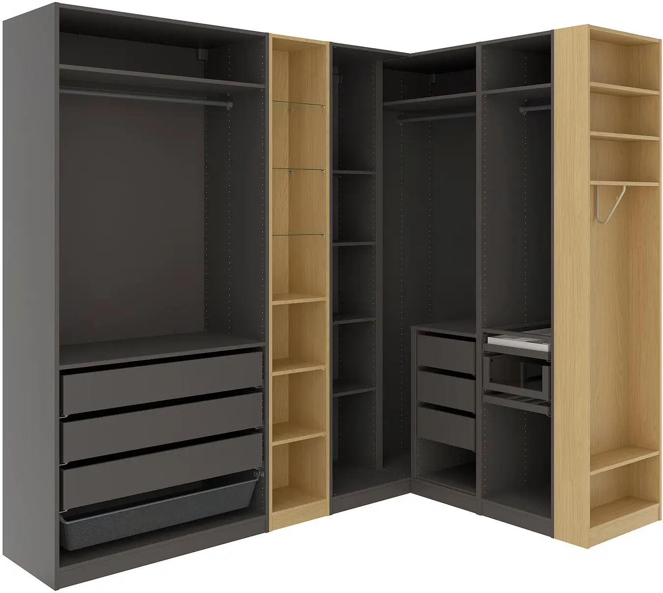 Система хранения Ikea Pax полки/штанги/ящики/корзина/стеллажи 245/180x236 (Тёмно-серый/Имитация Дуба) - 2