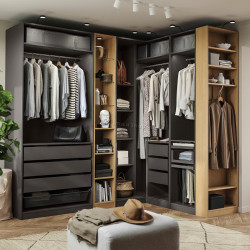 Система хранения Ikea Pax полки/штанги/ящики/корзина/стеллажи 245/180x236 (Тёмно-серый/Имитация Дуба)