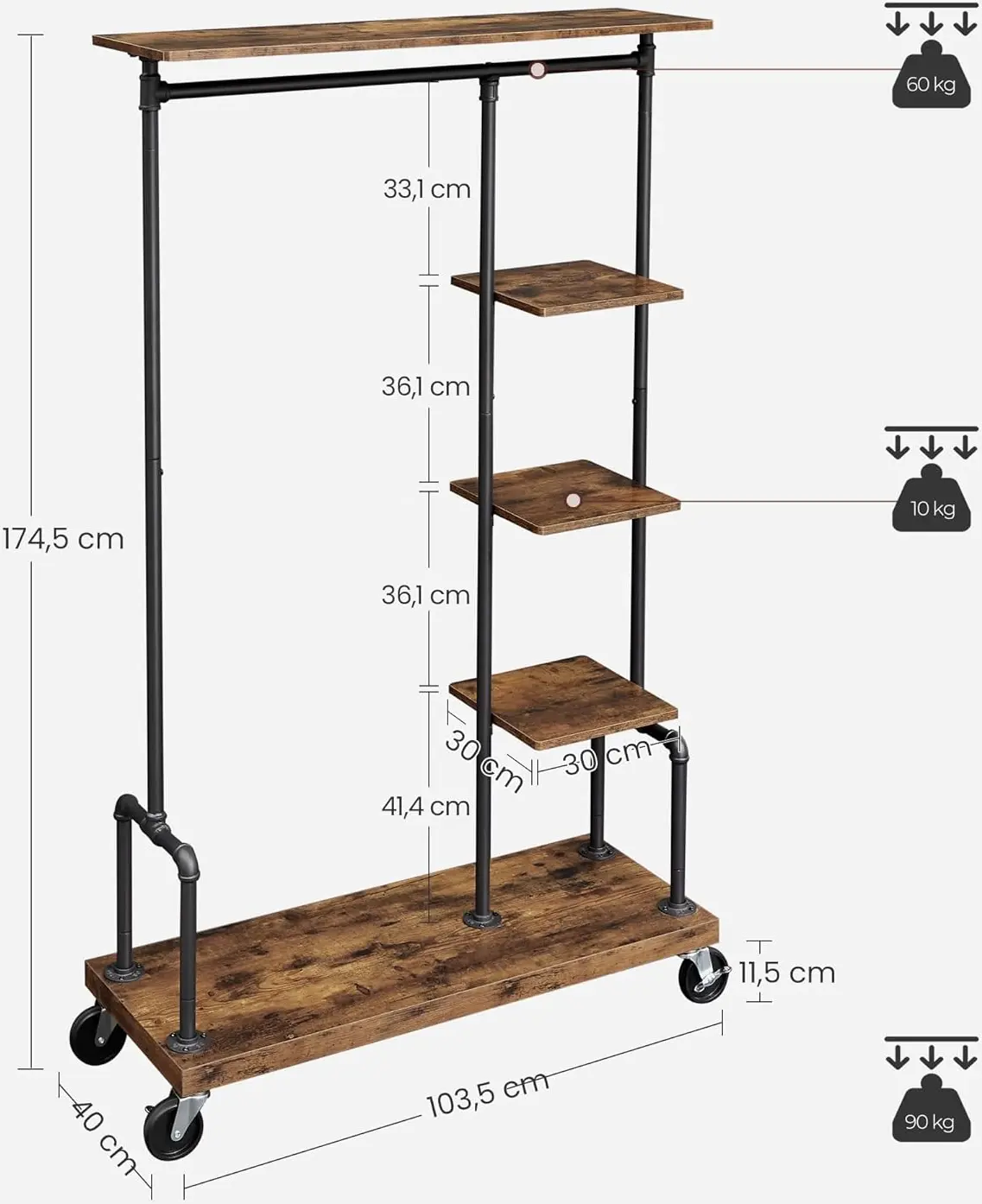Система хранения Vasagle HSR66BXV1 (Rustic Brown/Black) - 6