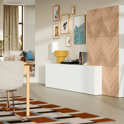 Living Ikea Besta/Lappviken/Hedeviken cu usi 300x42x193 (Alb/Stejar)