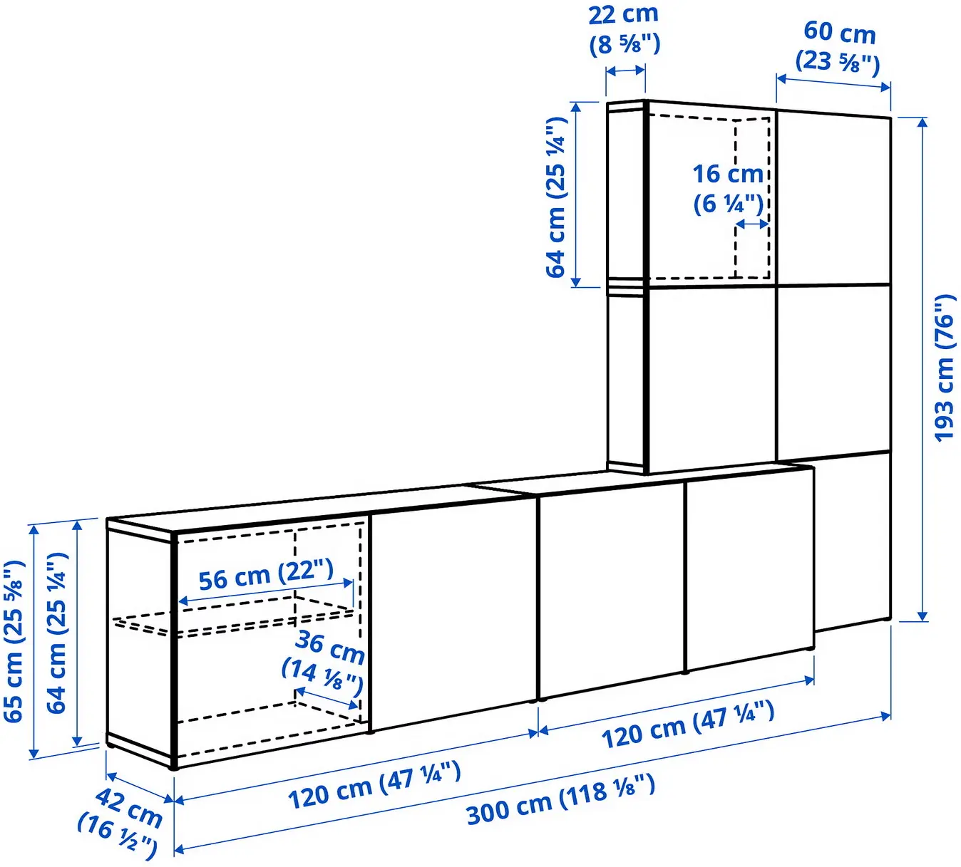 Living Ikea Besta/Lappviken/Hedeviken cu usi 300x42x193 (Alb/Stejar) - 5