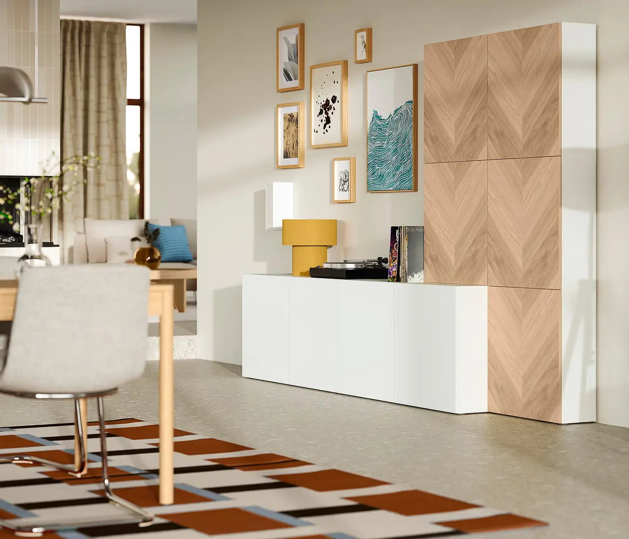 Living Ikea Besta/Lappviken/Hedeviken cu usi 300x42x193 (Alb/Stejar)