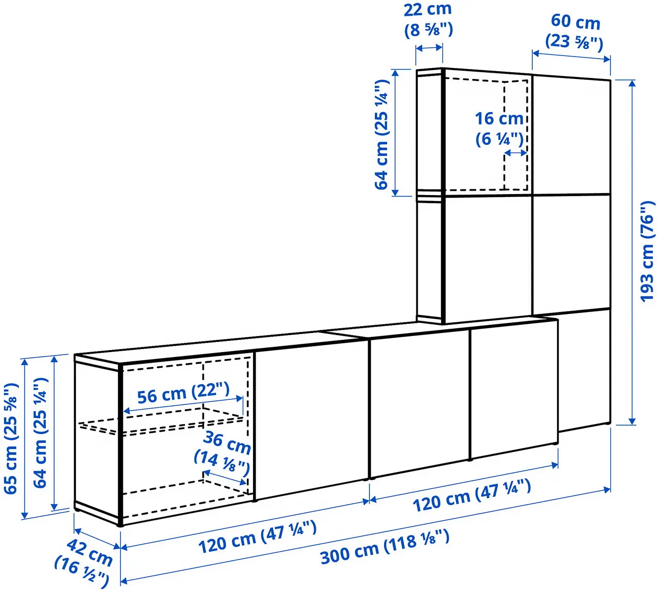 Гостиная Ikea Besta/Lappviken с дверцами 300x42x193 (Белый) - 4