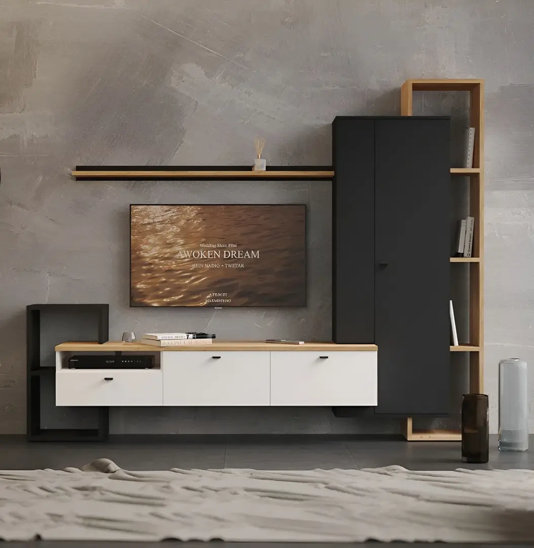 Гостиная Tempo Kondela Deniso (Black/White/Golden Oak)