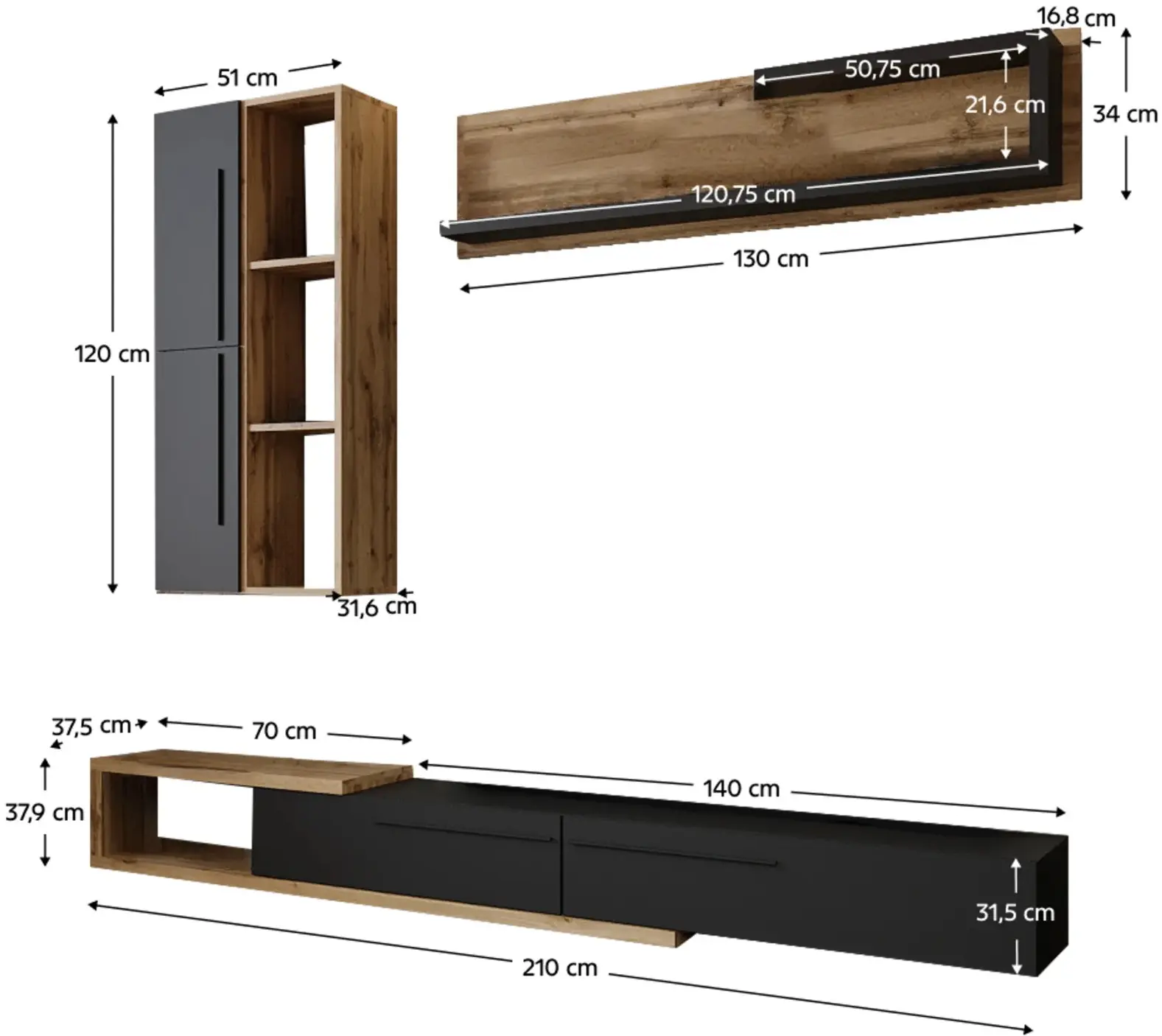 Гостиная Tempo Kondela Kalvados 2 (Tacho Oak/Anthracite) - 6
