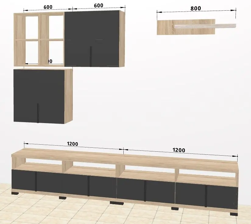 Гостиная Ambianta Duet 7 2.4м (Бардолино/Серый)