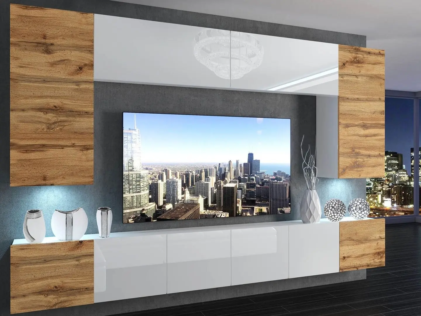 Living Belini Imperium IMP 2/5/W/DWWDWW/0/0 3.0m (Wotan Oak/White High Gloss)