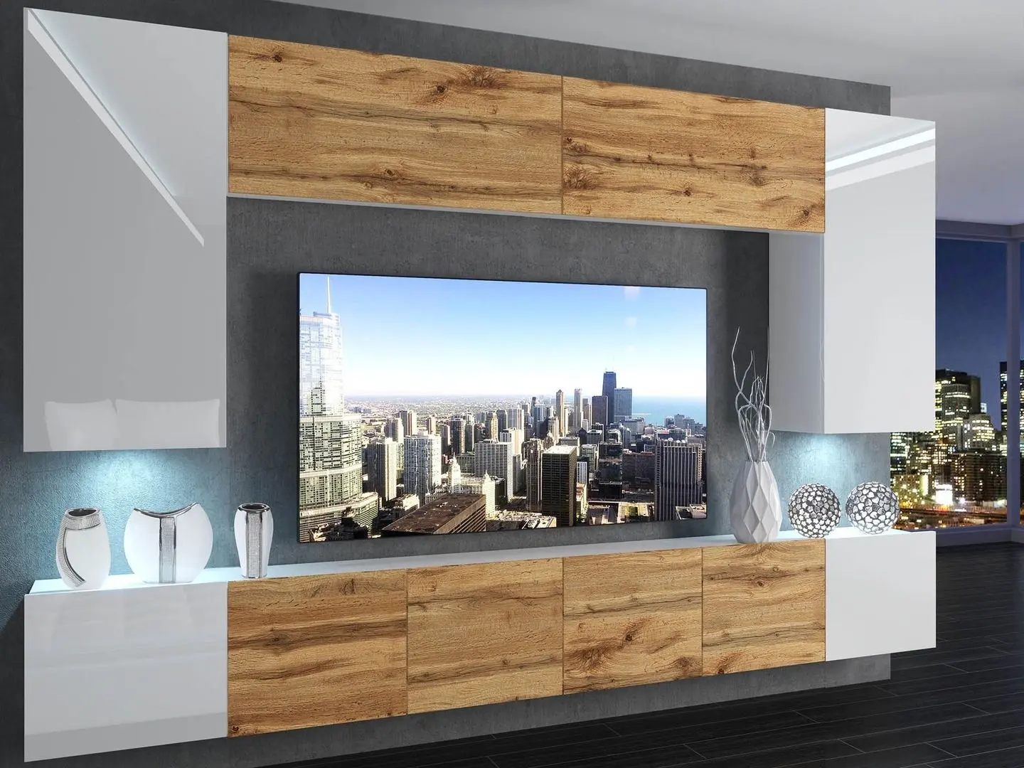 Гостиная Belini Imperium IMP 2/5/W/WDWWDW/0/0 3.0m (White High Gloss/Wotan Oak)