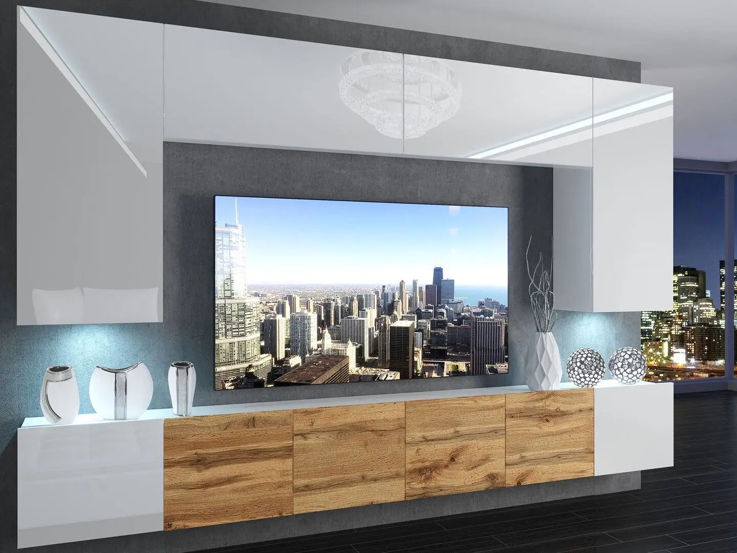 Гостиная Belini Imperium IMP 2/5/W/WWDW/0/0 3.0m (White High Gloss/Wotan Oak)