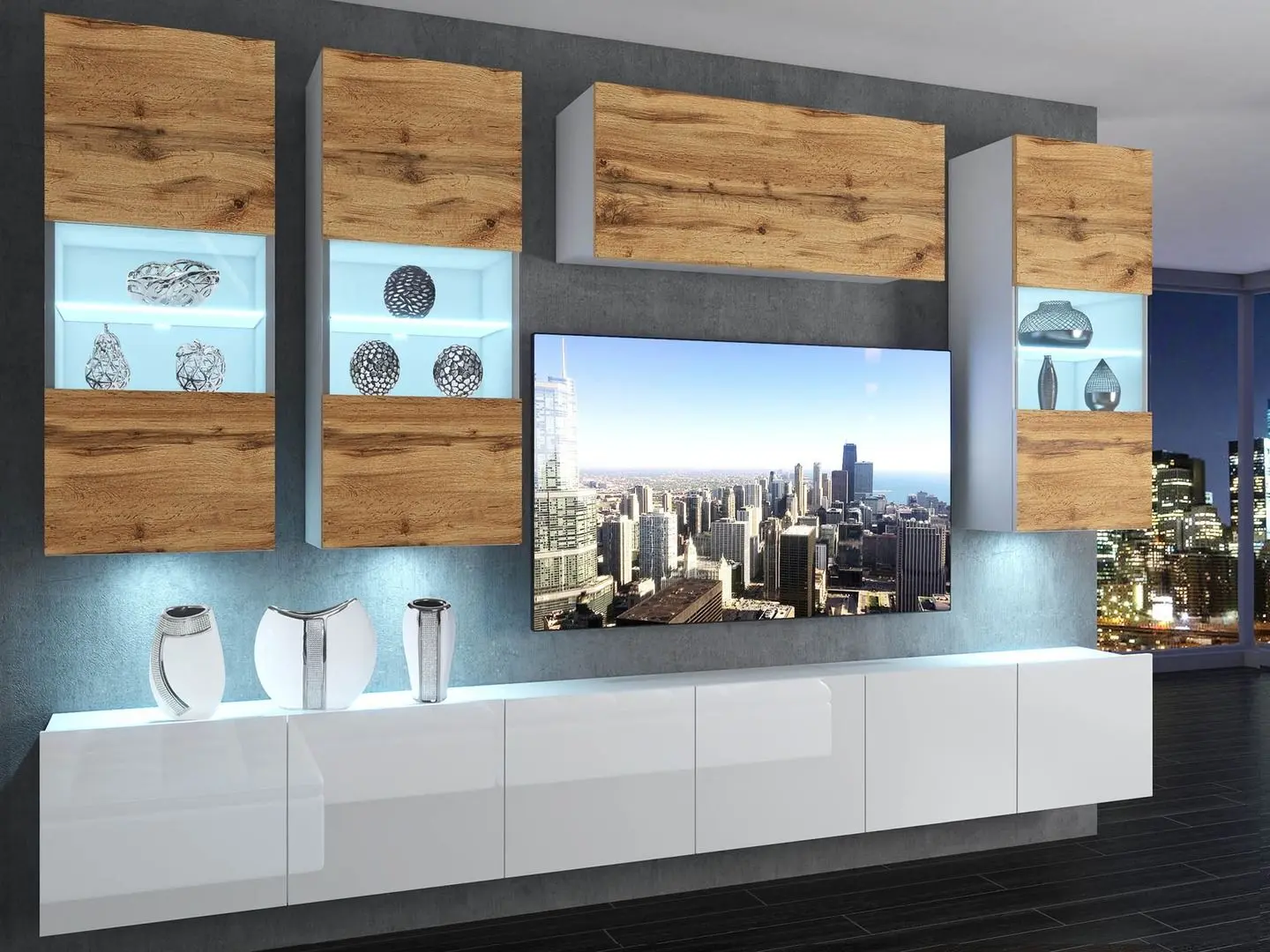 Гостиная Belini Imperium IMP 5/5/W/DWW/0/0 3.0m (Wotan Oak/White High Gloss)