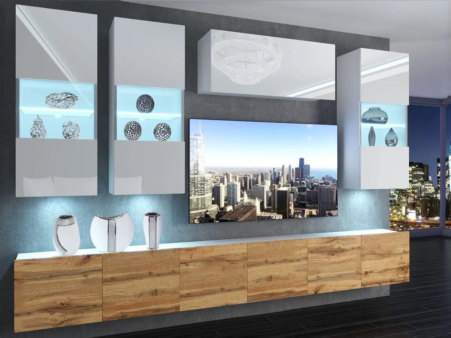 Гостиная Belini Imperium IMP 5/5/W/WDW/0/0 3.0m (Wotan Oak/White High Gloss)