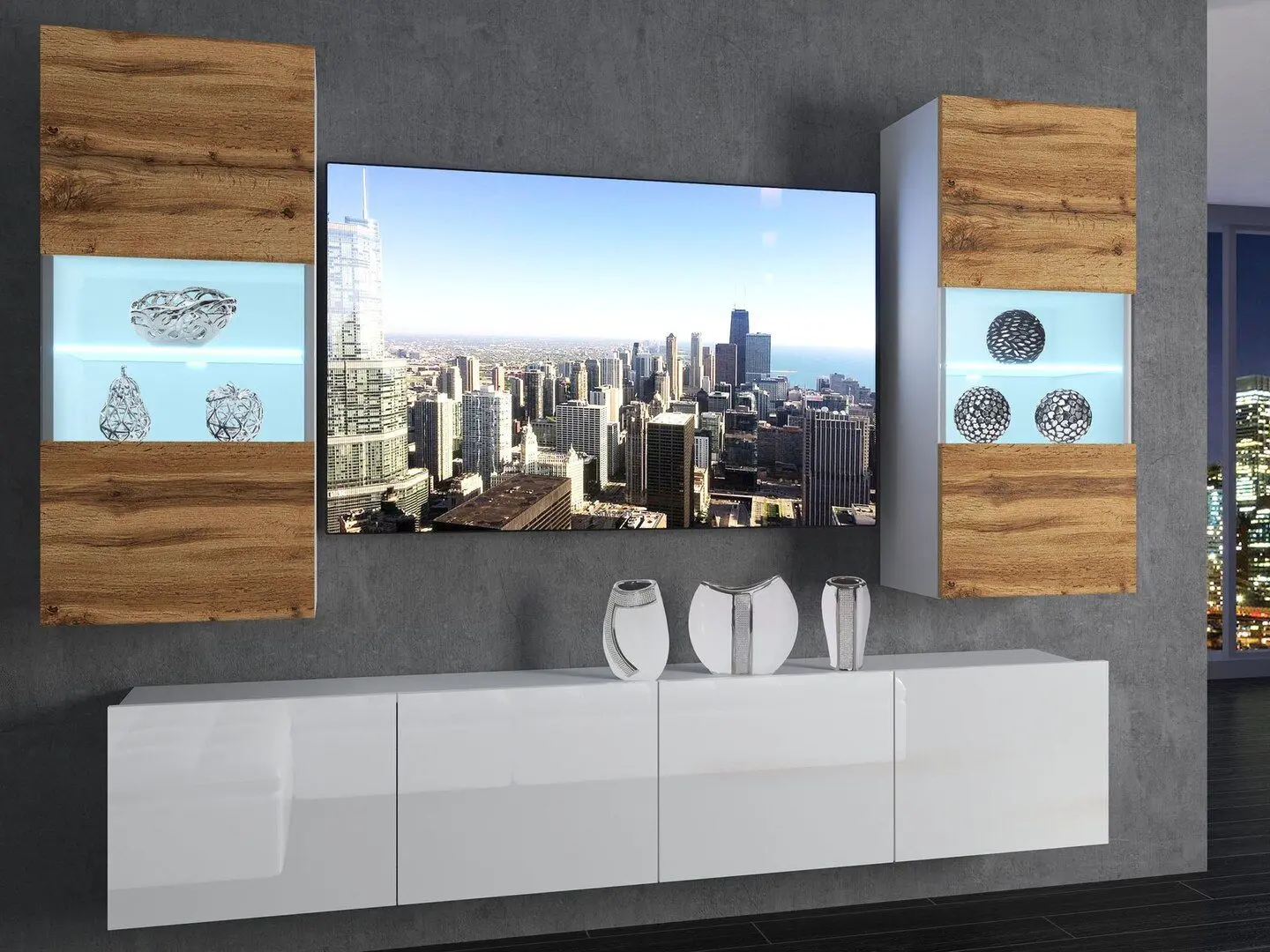 Living Belini Imperium IMP 7/5/W/DWW/0/0 2.0m (Wotan Oak/White High Gloss)