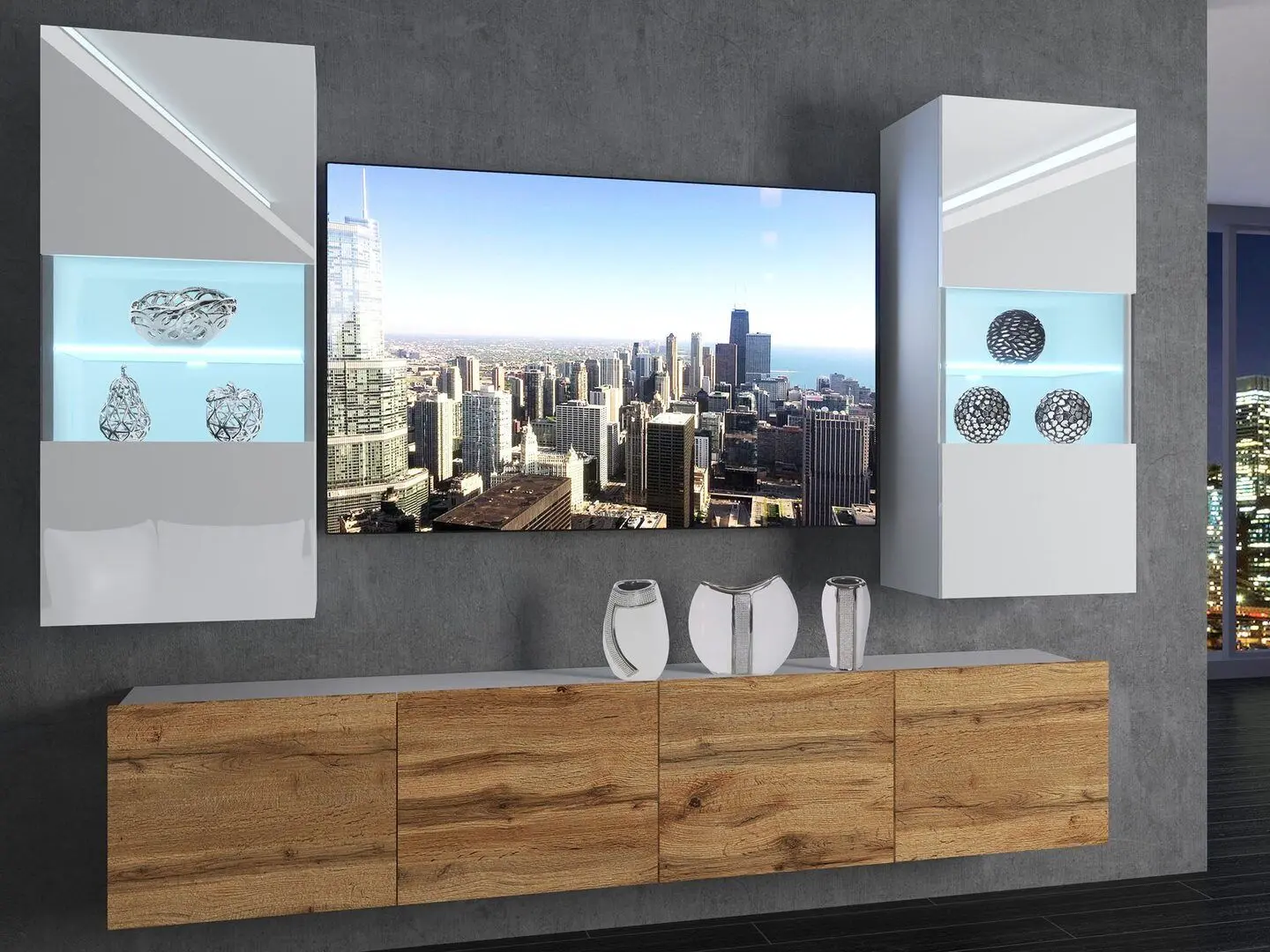 Гостиная Belini Imperium IMP 7/5/W/WDW/0/0 2.0m (White High Gloss/Wotan Oak)