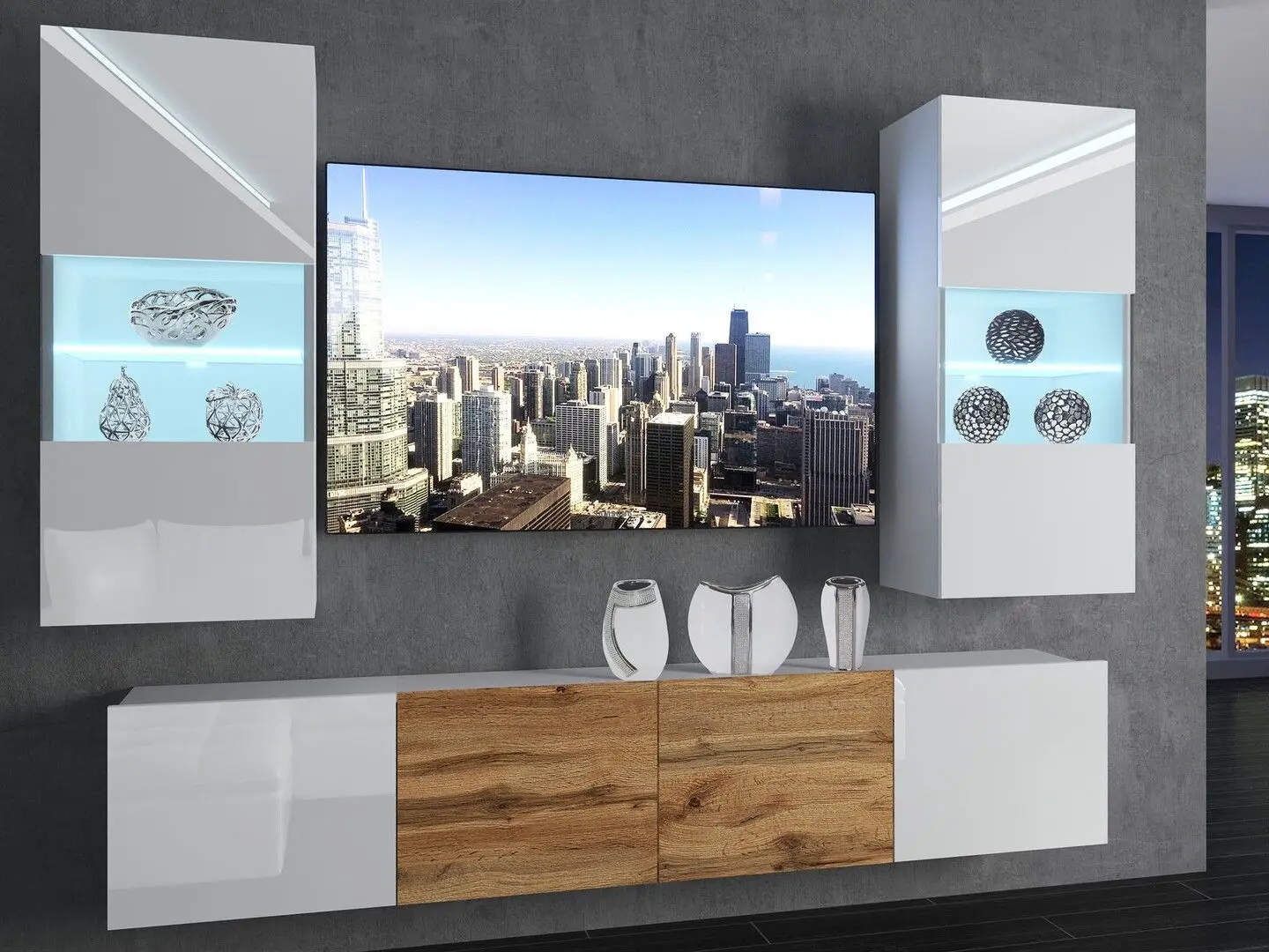 Гостиная Belini Imperium IMP 7/5/W/WWDW/0/0 2.0m (White High Gloss/Wotan Oak)