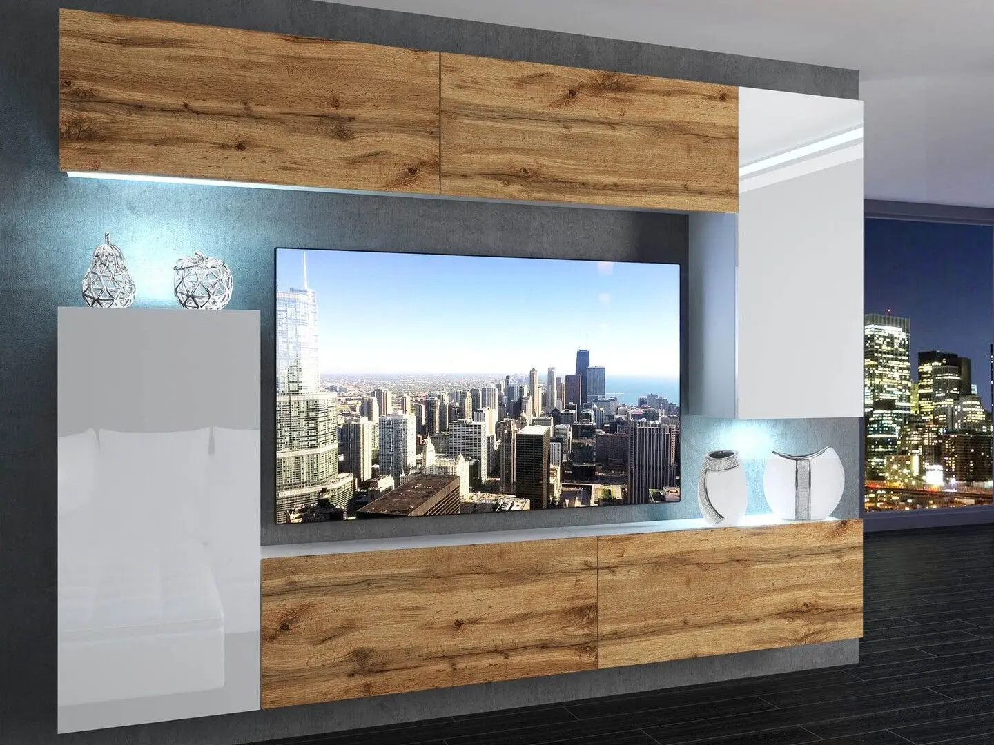 Гостиная Belini Imperium IMP 8/5/W/DWWWDW/0/0 2.5m (Wotan Oak/White High Gloss)