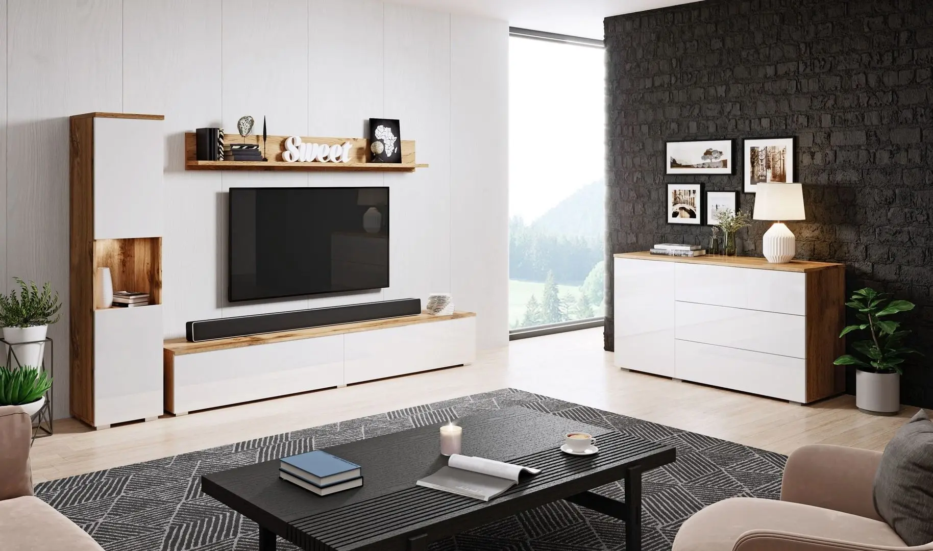 Living Bratex Paris (Wotan Oak/White Gloss)