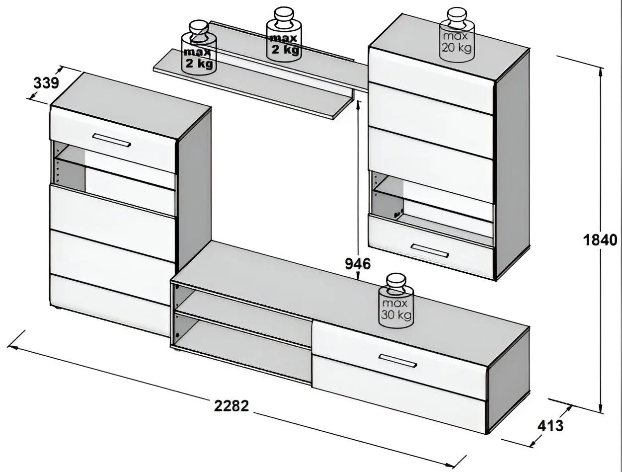 Living Fortuna Murphy 228.2x184x41.3 (Artisan Oak/Dark Concrete)