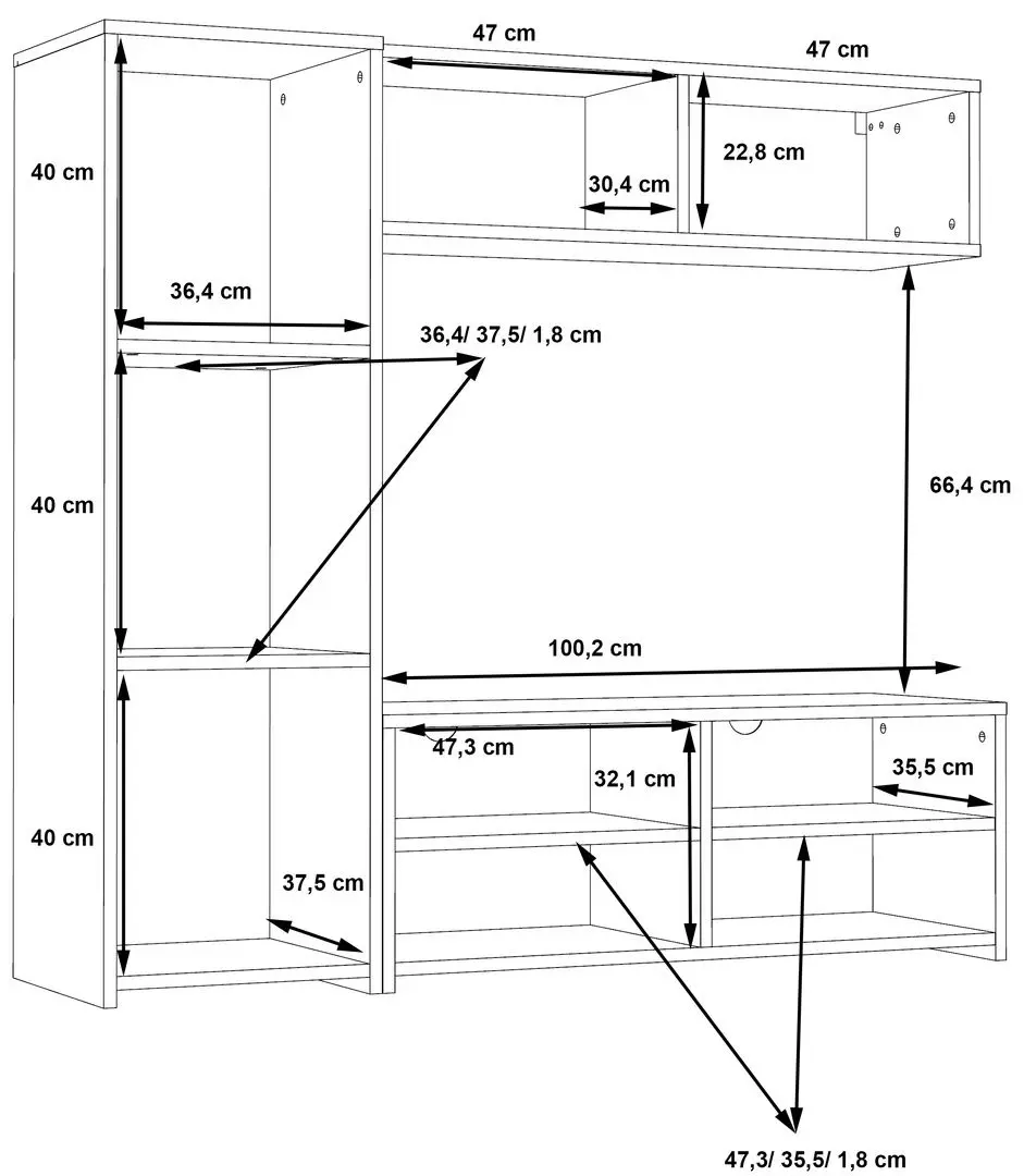 Living Fortuna Paola 140.3x131.3x39.6 (White/Sonoma Oak) - 3