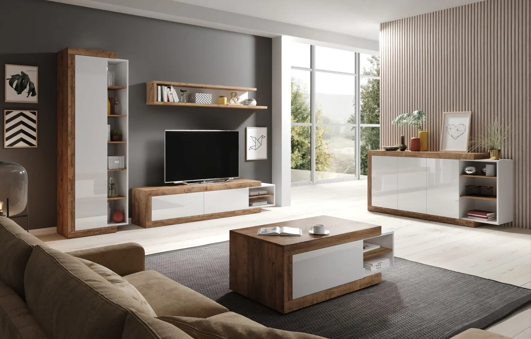 Гостиная Helvetia Sintra 1 (Samdal Oak/White/White Gloss)