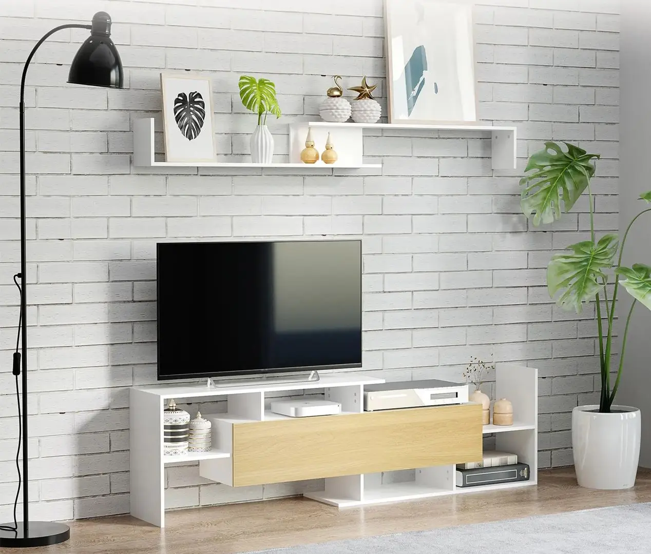 Гостиная Homcom 839-419MX 153x25x42 cm (White/Wood)