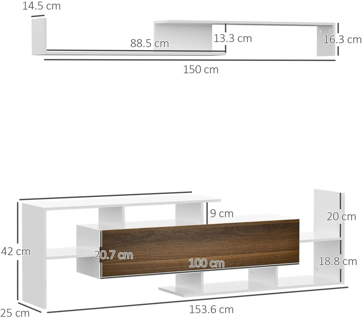 Living Homcom 839-419ND 153x25x42 cm (White/Brown)