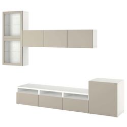 Living Ikea Besta 300x42x211 usi sticla (Alb Lappviken/Gri deschis-bej sticlă transparentă) Thumb