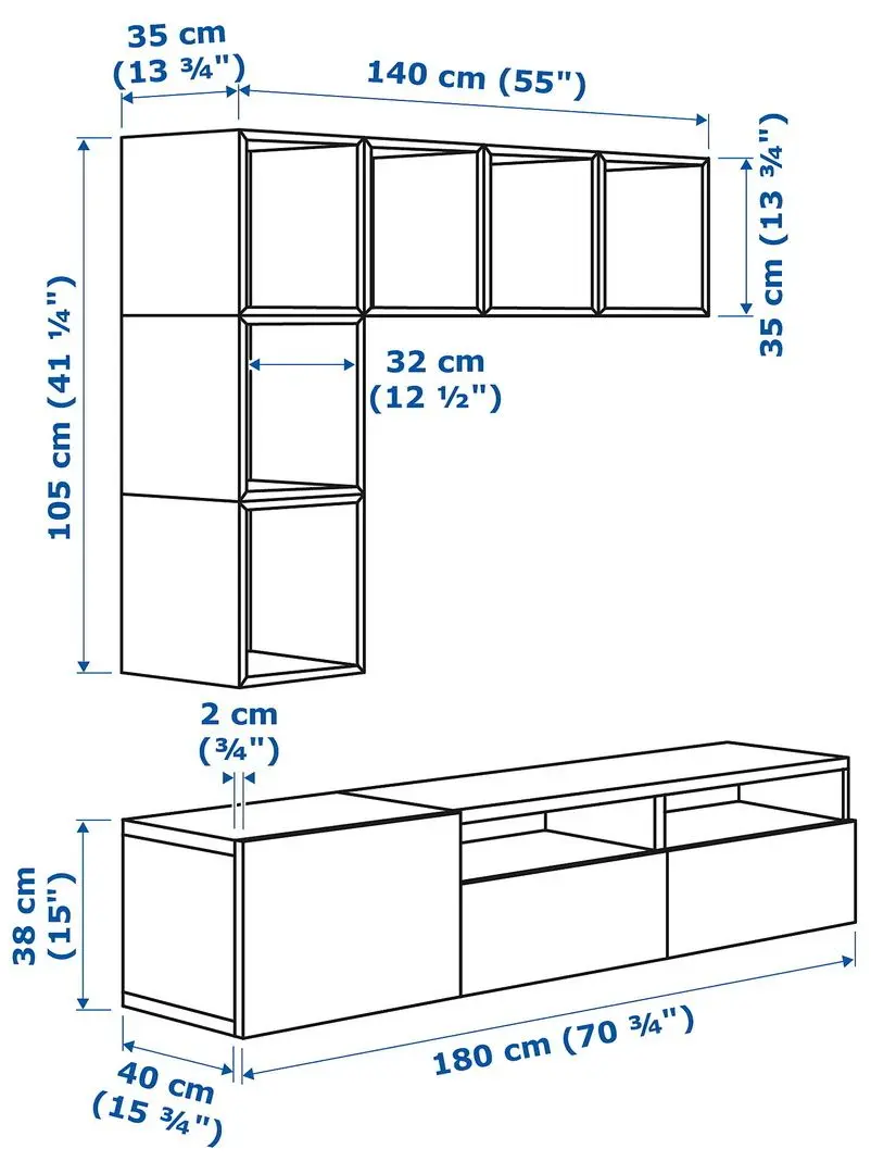 Living Ikea Besta/Eket inchidere lina 180x42x170 (Alb)